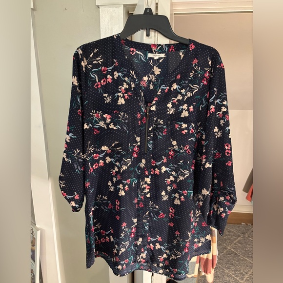 Maurices Tops - Maurices Navy Floral Polka Dot Blouse